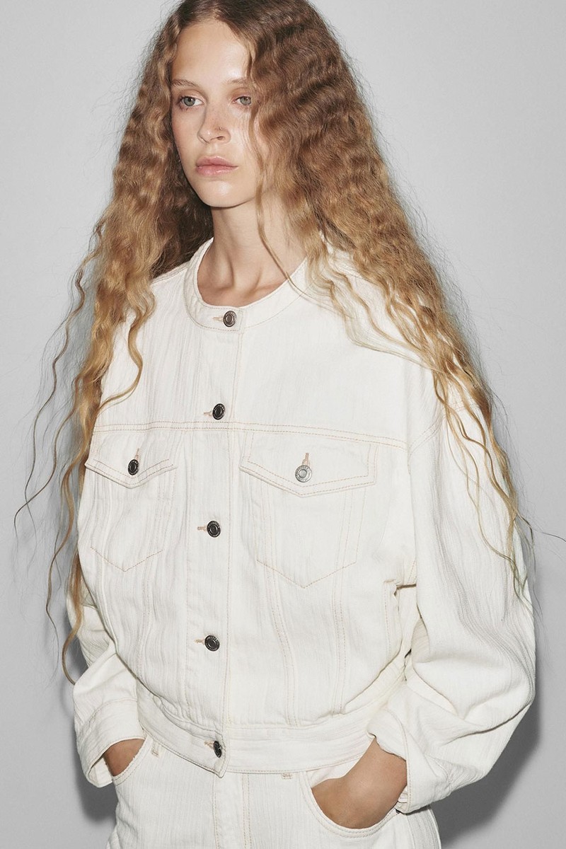 White Textured Denim Jacket from Pull & Bear