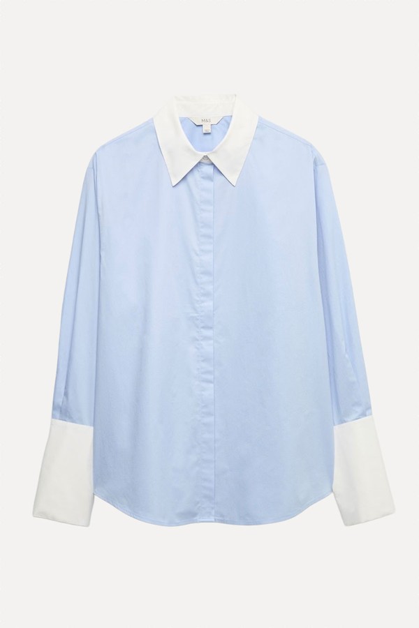  Pure Cotton Contrast Detail Oversized Shirt  from Marks & Spencer