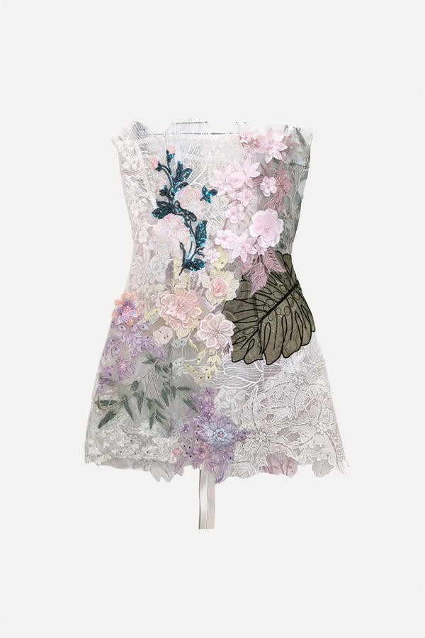 Lace & Organza Flowers Mini Dress