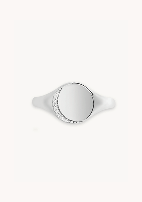 Crystal crescent Signet Ring In Silver