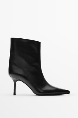 Leather High Heel Ankle Boots With Wide Leg from Massimo Dutti