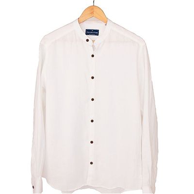 Linen Collarless Shirt from Psamanthe Mykonos