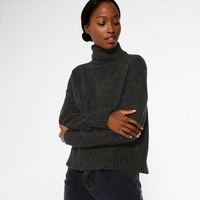 Grey Boxy Roll Neck Jumper