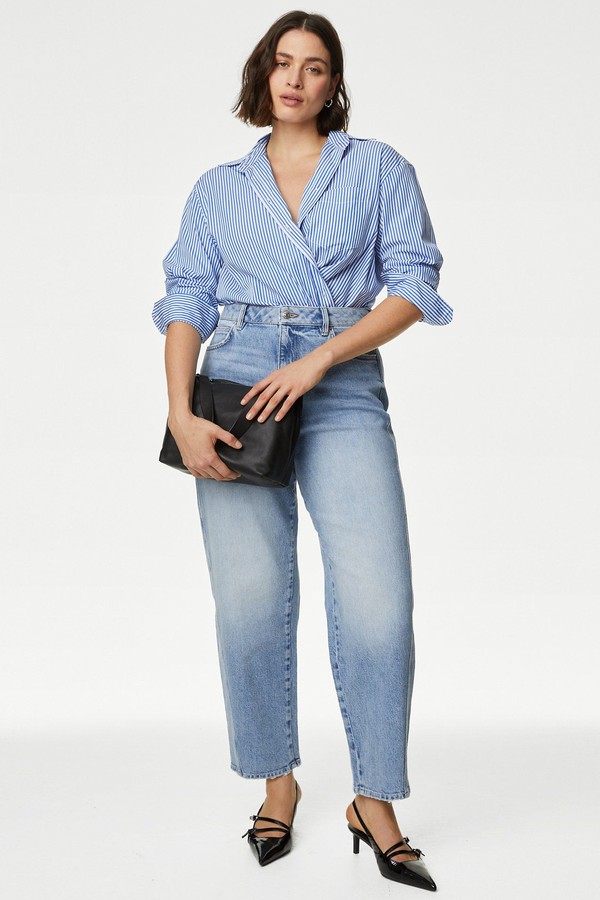 High Waisted Carrot Leg Ankle Grazer Jeans 