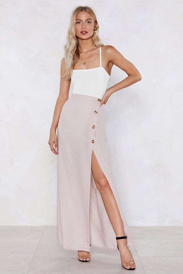 Button Maxi Skirt