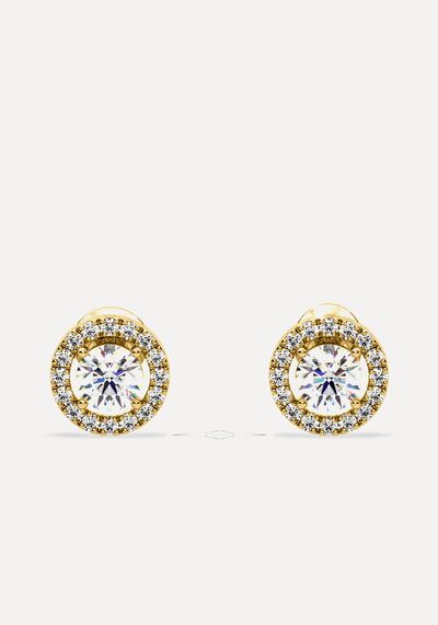 Ella Lab Diamond Halo Earrings 1.34ct In 18K Yellow Gold