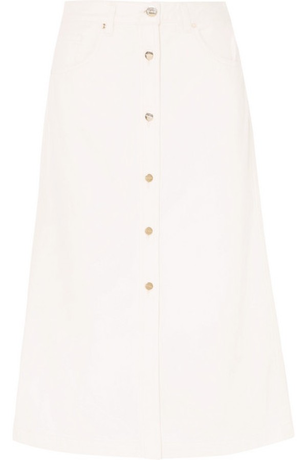 The Button Front Denim Midi Skirt from Goldsign