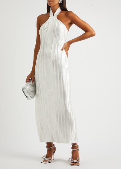 Panarea White Plissé Satin Dress from Galvan