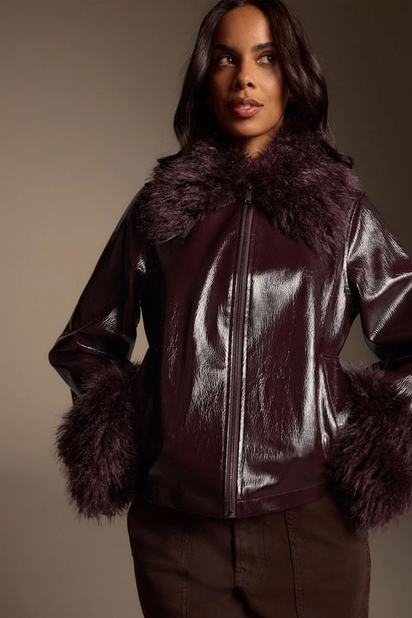 PU Jacket with Faux Fur Trims from NEXT