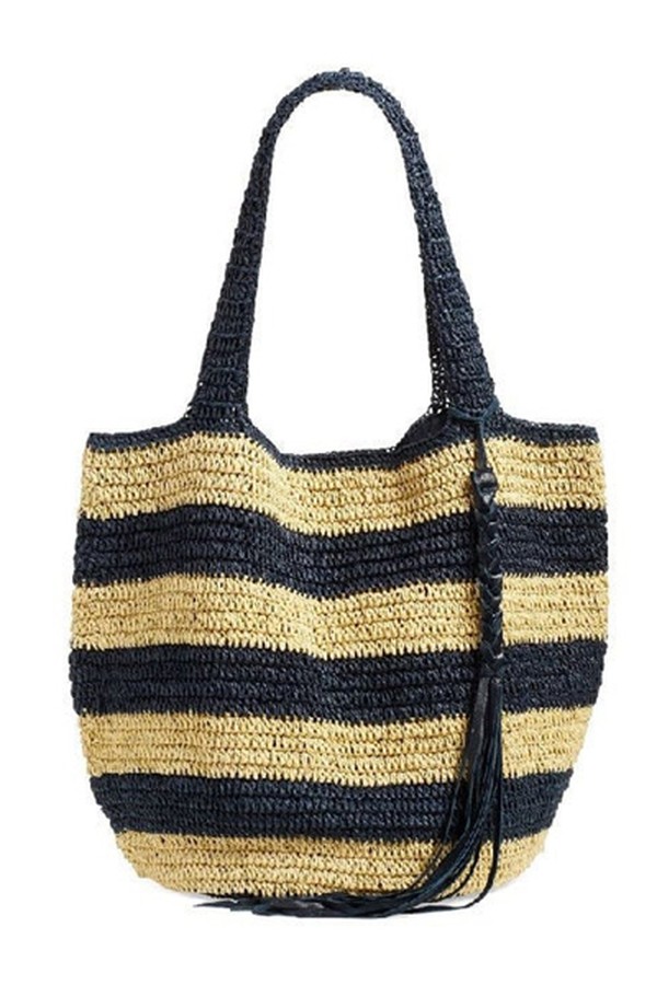 Beige And Black Striped Beach Bag from By Dom Creations