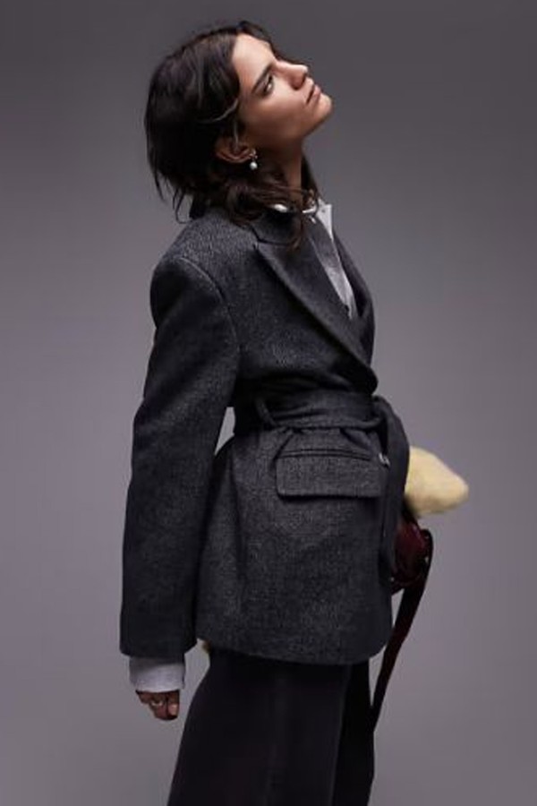 Double Breasted Belted Twill Blazer Coat from Topshop