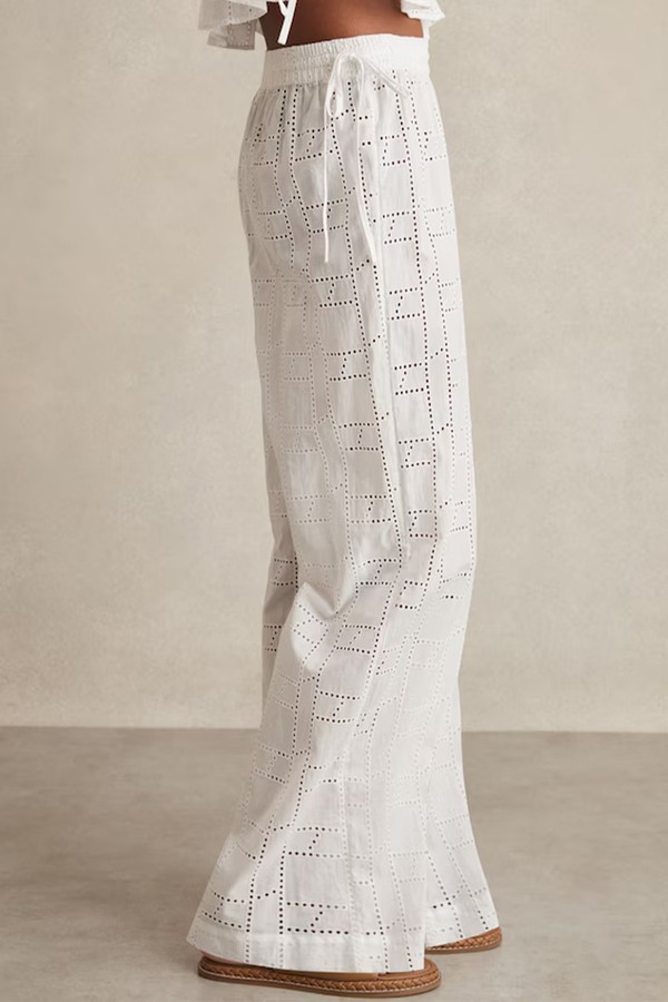 Poppy Cotton Broderie Side-Tie Trousers from REISS