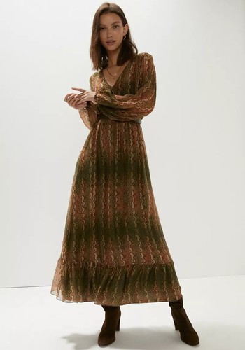 Viscose Silk Mix Snake Print Waisted Midi from Oasis