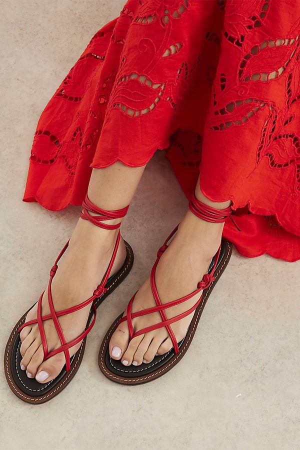 Leather Strappy Tie Up Sandals from River Island