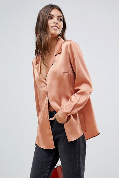 Satin Long Sleeve Shirt from Asos