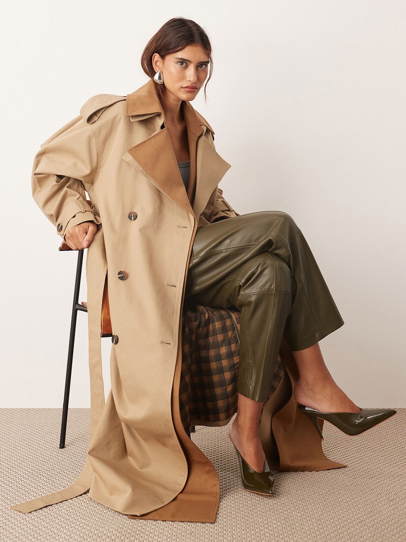 Two Tone Lapel Double Breasted Trench Coat