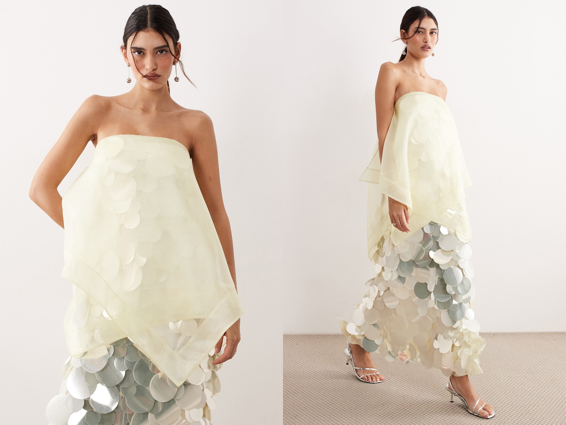 Embellished Sequin Bandeau Maxi Dress With Overlayer