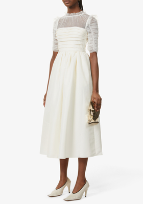 Pleated Lace & Woven Midi Dress from Self Portrait