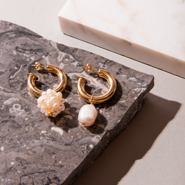 Chunky Gold Hoops With Large Mix & Match Pearl Charms