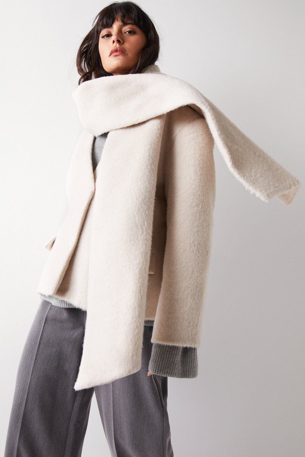 Premium Brushed Wool Blend Scarf Coat from Warehouse