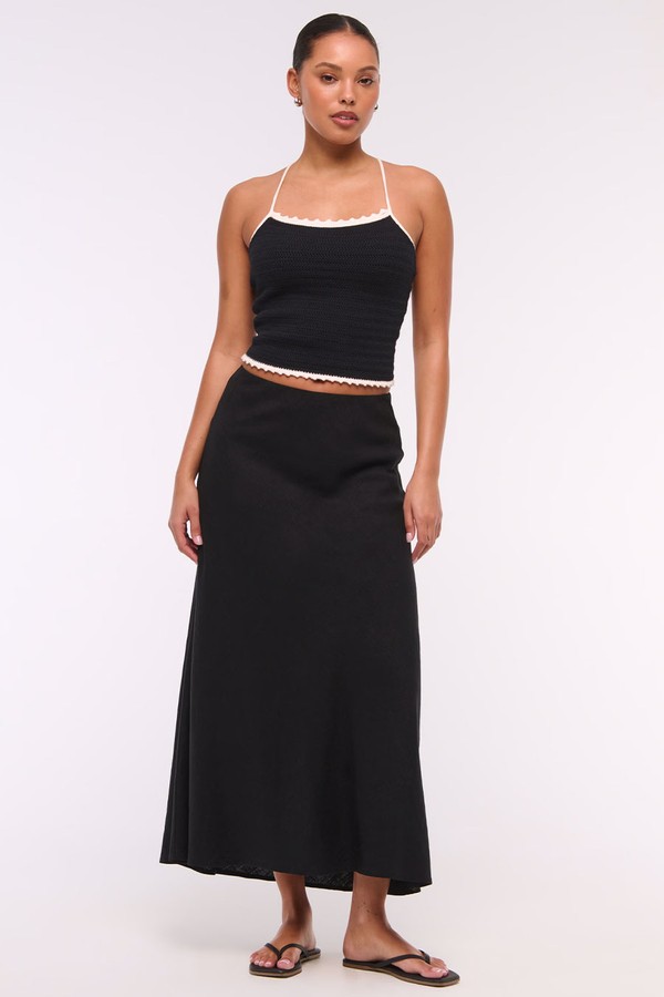 Mid Rise Linen-Blend Maxi Skirt