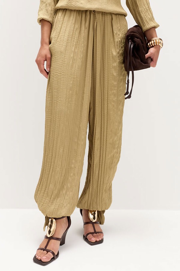 Tie Hem Crinkle Drawstring Balloon Trousers from Marks & spencer