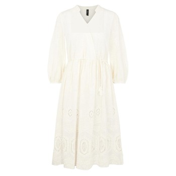 Cotton Embroidered V-Neck Midi Smock Dress