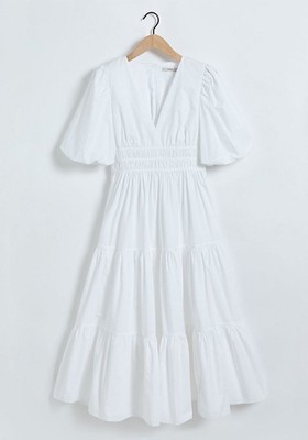 Studio Edit White Poplin Tiered Midi Dress