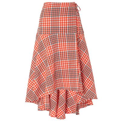 Checked Cotton-Blend Wrap Skirt