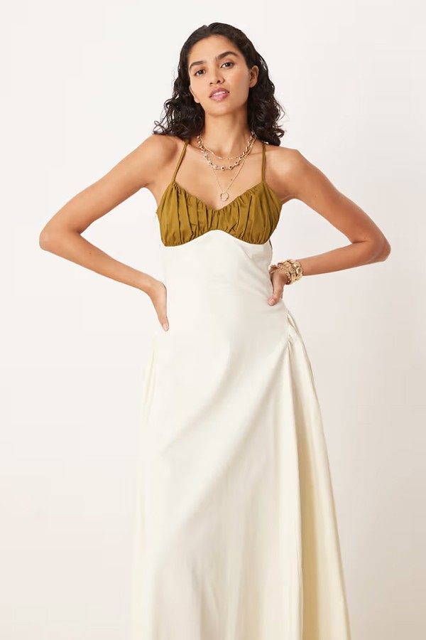 Poplin Ruched Bust Maxi Dress With Corsetry Seaming Detail from  ASOS DESIGN