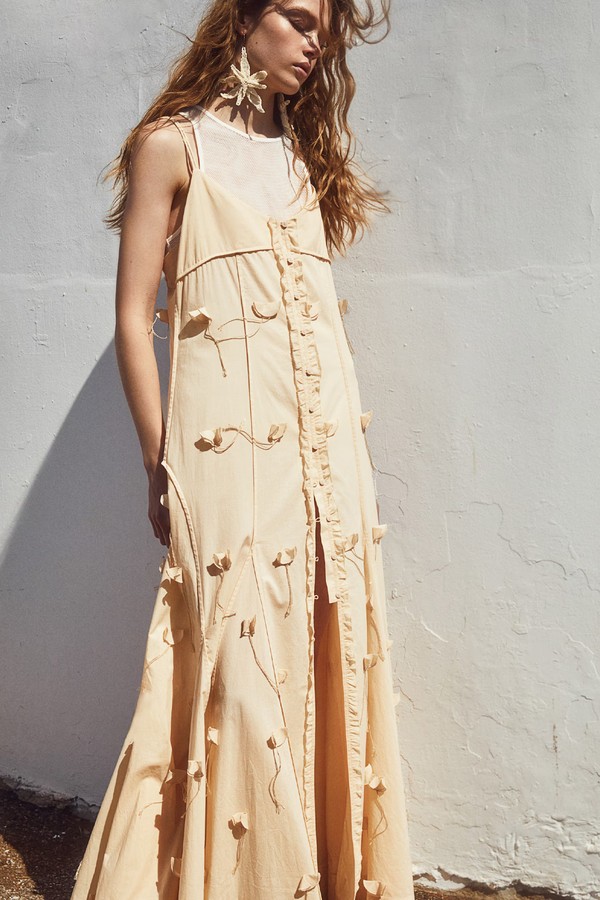 Appliquéd Button-Front Dress