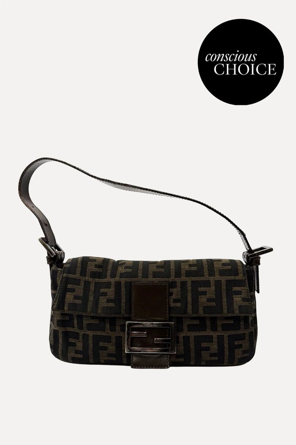 Vintage Zucca Canvas & Leather Baguette Bag from Fendi