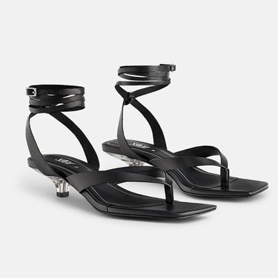 Leather Sandals With Methacrylate Kitten Heel  from Zara