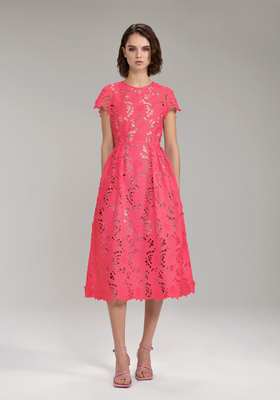 Pink Cord Lace Crossover Midi Dress – self-portrait-US
