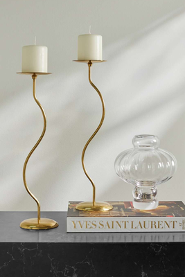 Dancing Duo Set Of Two Brass Candlesticks  from Fourth Street 