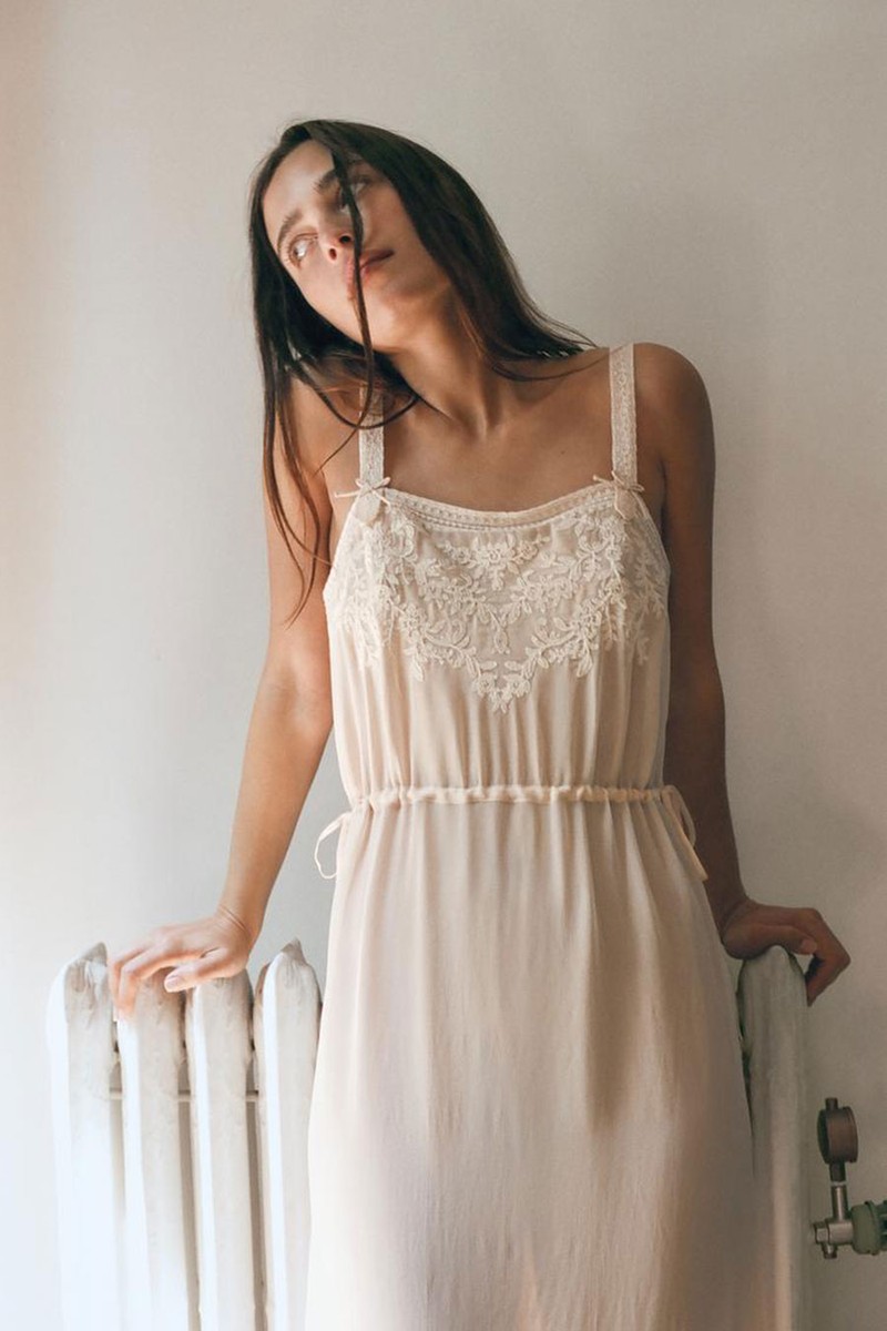 Midi Embroidered Dress With Ties