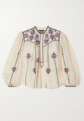 Caitlyn Floral-Embroidered Silk Blouse from Isabel Marant