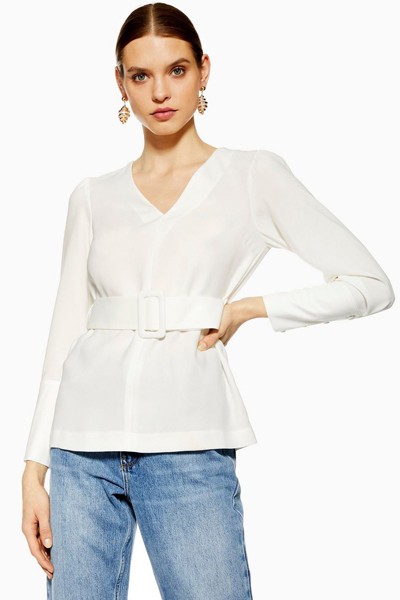 Self Belted V-Neck Blouse