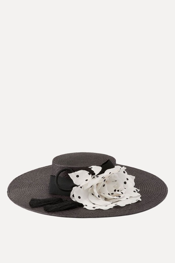 Joan Wide Brim Black Straw Boater from Lock Hatters