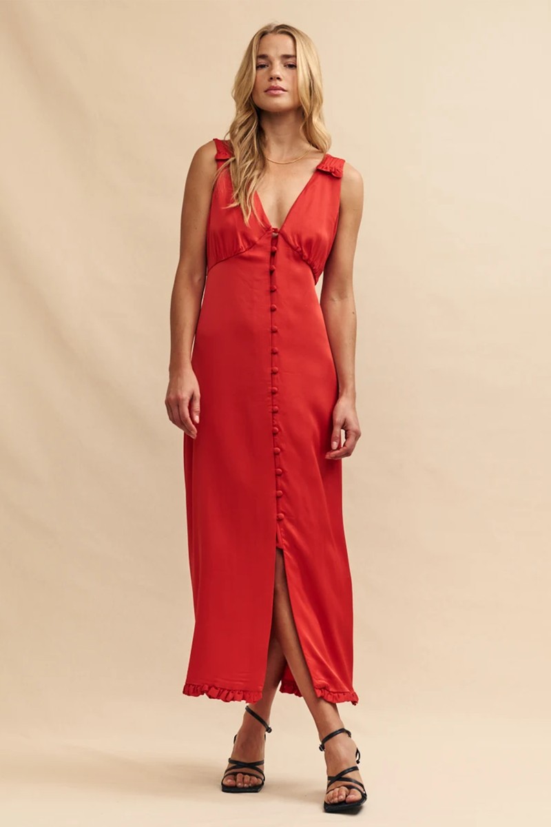 Red Satin Clio Midi Dress from Nobody's Child