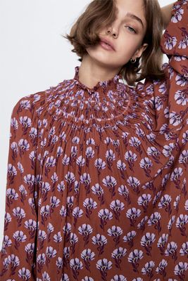 Printed Blouse With Elastic Cuffs