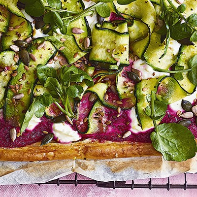 Courgette & Goat’s Cheese Tart with Beetroot Pesto