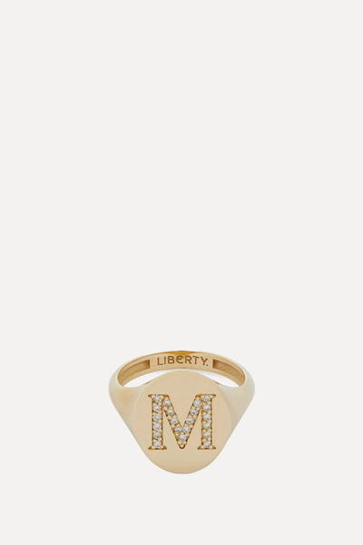 9ct Gold & Diamond Initial Liberty Signet Ring  from Liberty