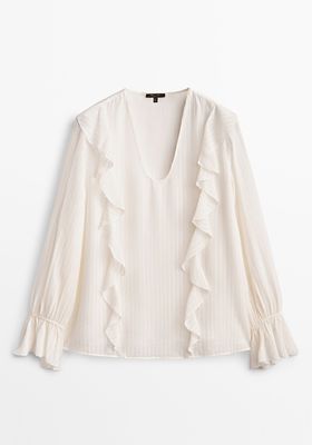Ruffled Blouse With Devore Texture