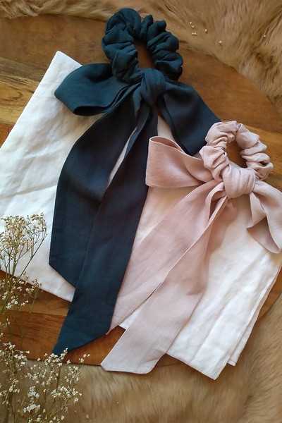 Deluxe Linen Long Tail Hair Scrunchie, £9.50, Southsea Linen