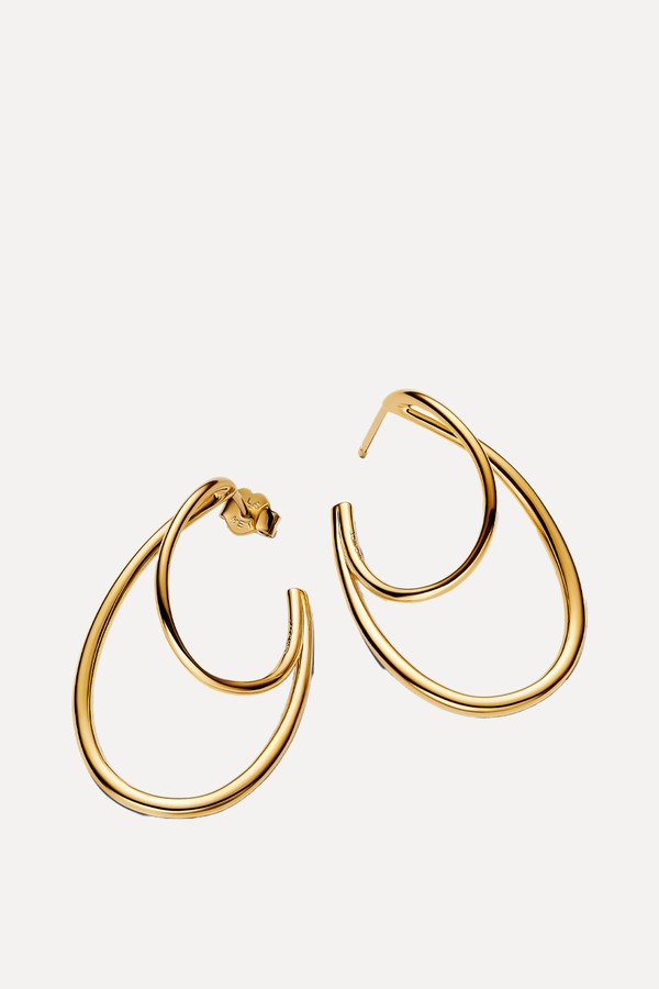 Organically Shaped Double Hoop Earrings 14k Gold Plating