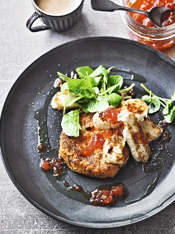 Sweet Potato Pancakes With Halloumi & Chilli Jam