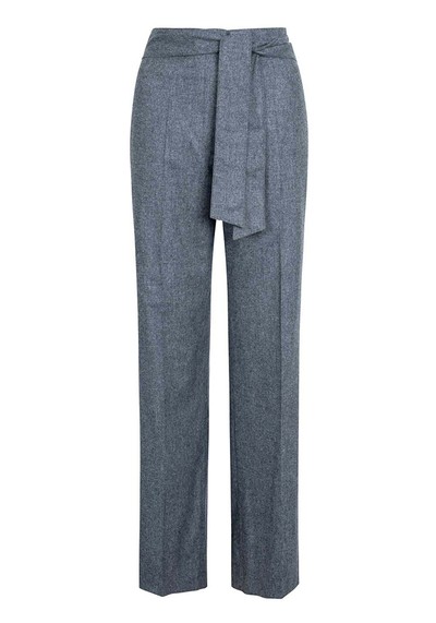 Tie Waist Melange Flannel Trousers