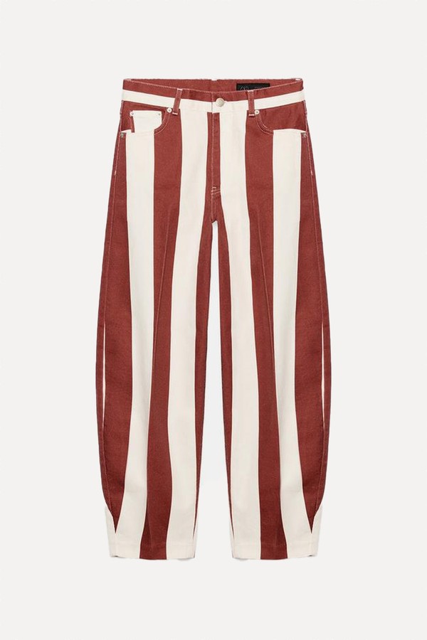 Tapered High-Waist Striped Jeans