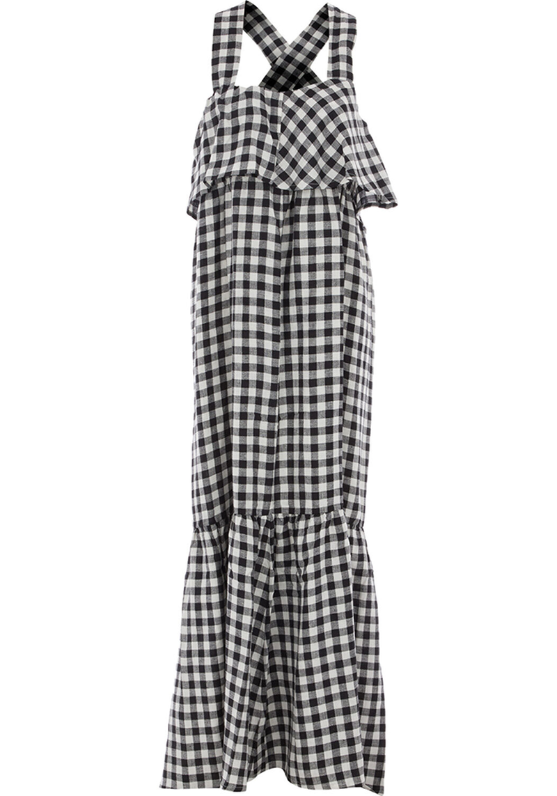 Checked Linen Maxi Dress